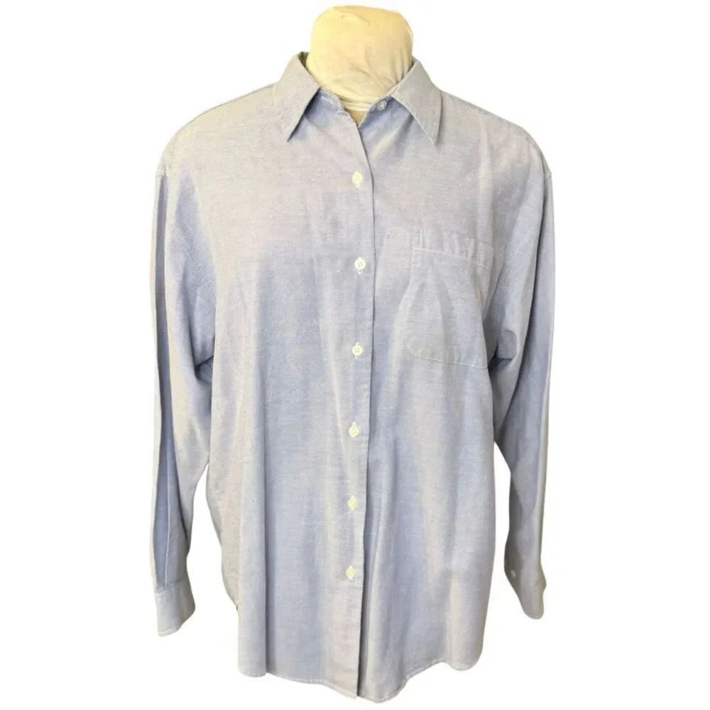 Eddie Bauer Women’s Light Blue Cotton Button Down Shirt Large Oxford Cloth